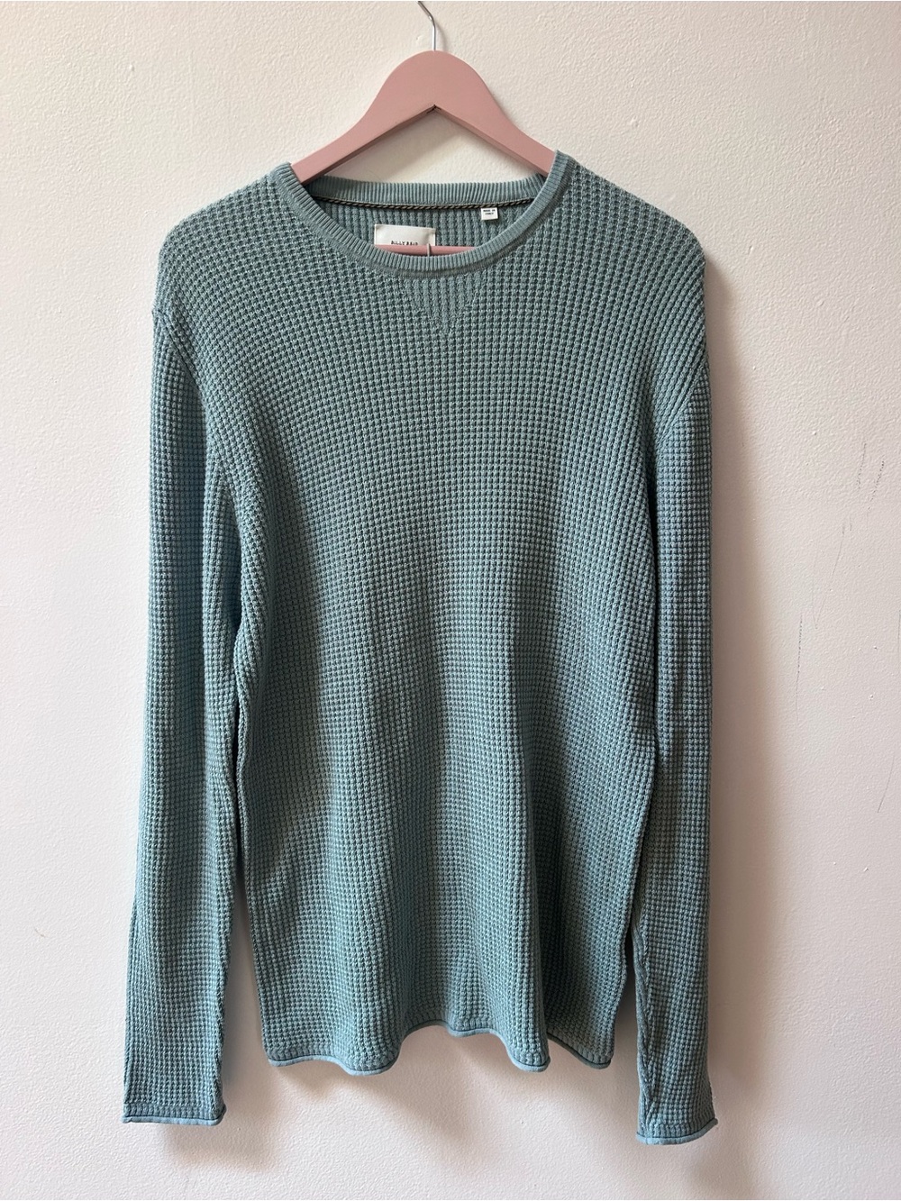 Billy Reid Seafoam Green Waffle Knit Crewneck Sweater